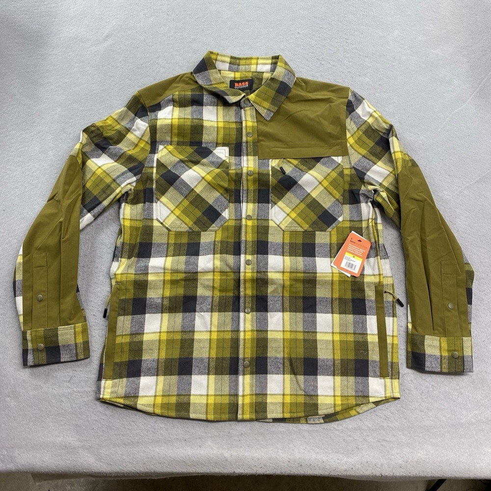 Bass Outdoor Shirt Mens Medium Green Snaps Heavyweight Combo Shacket
